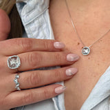 Blue Topaz and Diamond 12mm Cushion Cut Ring