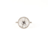 White Topaz 12mm Diamond Bezel Round Ring