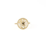 White Topaz 12mm Diamond Bezel Round Ring