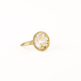 White Topaz 12mm Diamond Bezel Round Ring