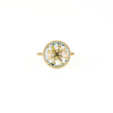 Blue Topaz 12mm Diamond Bezel Round Ring