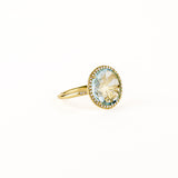 Blue Topaz 12mm Diamond Bezel Round Ring
