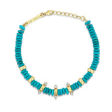 Turquoise Rondelle Bead Bracelet with 2 Diamonds