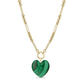 14k Large Malachite Heart Pendant Mixed Paperclip Rolo Chain Necklace {Trunk Show}