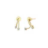 14K Diamond Curved Drop Jacket Earring