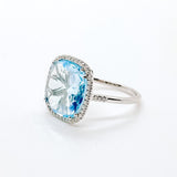 Blue Topaz and Diamond 12mm Cushion Cut Ring