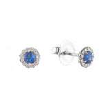 Blue Sapphire Mini Circle Studs with Pave Halo