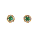 18K Emerald Mini Circle Studs with Pave Halo