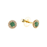 18K Emerald Mini Circle Studs with Pave Halo