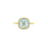 Blue Topaz 8mm Diamond Bezel Cushion Ring