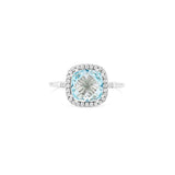 Blue Topaz 8mm Diamond Bezel Cushion Ring