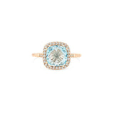 Blue Topaz 8mm Diamond Bezel Cushion Ring
