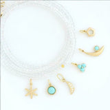 Tiny Crescent Moon Charm with Diamonds