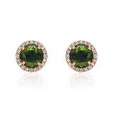 5.0mm Rose Cut Chrome Diopside Center with Diamond Halo Post Earrings