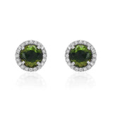 5.0mm Rose Cut Chrome Diopside Center with Diamond Halo Post Earrings