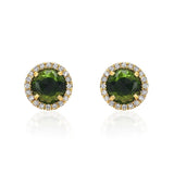 5.0mm Rose Cut Chrome Diopside Center with Diamond Halo Post Earrings