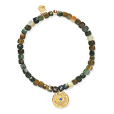 Handmade Picasso Jasper Beaded Stretch Bracelet with Dangle Coin Evil Eye (DISC)