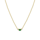 Mixed Prong Emerald & 2 Diamond Necklace