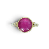 Round Ruby Ring with White Diamond Clusters