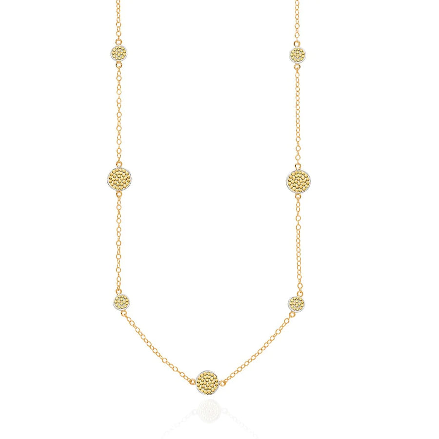 Gold Plated Multi Disc Station Long Necklace