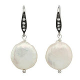 White Coin Pearl & Sapphire Drop Earrings
