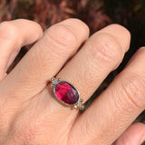 Oval Rhodolite Garnet with Diamond Bead Accents Ring