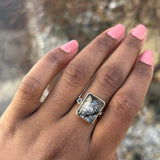 Emerald-Cut Tourmalated Quartz with Black Diamonds Ring