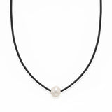 16" Black Leather and Floating Cultured Freshwater Pearl Necklace