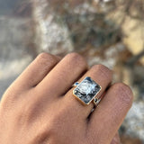 Emerald-Cut Tourmalated Quartz with Black Diamonds Ring