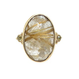 Rutilated Quartz and Yellow Diamonds Ring in 14k gold
