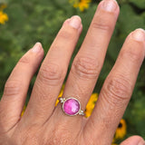 Round Ruby Ring with White Diamond Clusters