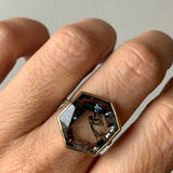 Black Tourmaline in Quartz Hexagon Ring