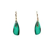 Elongated Malachite Teardrop Earrings with Teal Diamonds
