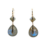 Tiered Labradorite with Black Diamonds Earrings