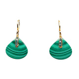 Malachite Teardrop Earrings with Teal Diamonds