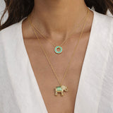 Turquoise Elephant Charm Necklace- Gold