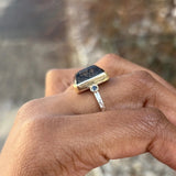 Emerald-Cut Tourmalated Quartz with Black Diamonds Ring