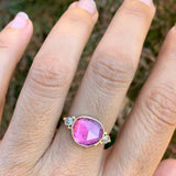 Magenta Tourmaline with Salt and Pepper Diamonds Ring