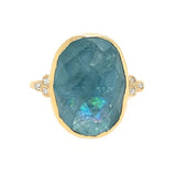 Aquamarine Checkerboard Ring with Diamond clusters in 14k gold