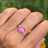 Round Ruby Ring with White Diamond Clusters