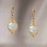 Gold Wrapped Pearl Earrings