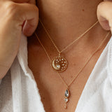 Grey Diamond Moon Open Sun Necklace