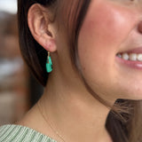 Elongated Malachite Teardrop Earrings with Teal Diamonds
