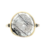 Tourmalinated Quartz Ring with Black Diamonds