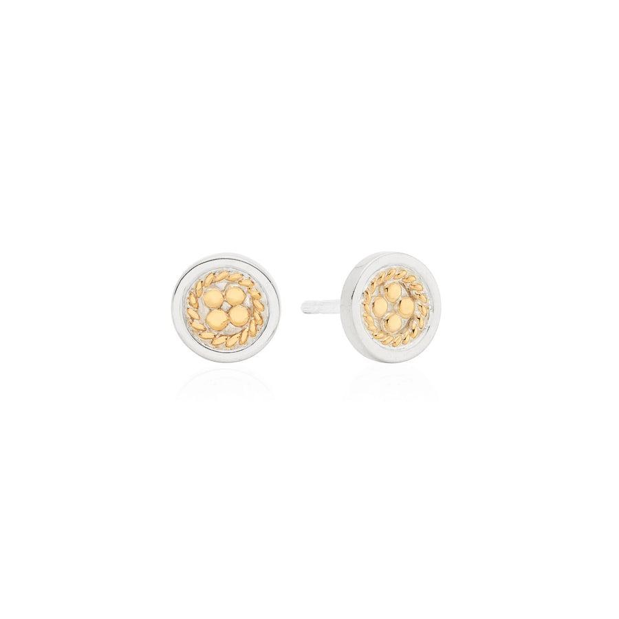 Classic Smooth Border Mini Stud Earrings - Gold & Silver
