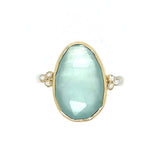 Pastel Aquamarine Ring with Diamond Clusters