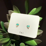 Gold Green Glass CZ Studs