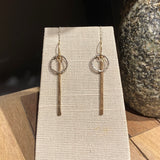 Etched Sterling Circle and Gold Filled Drop Earrings