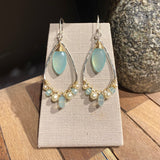 Aqua Chalcedony Two Tone Pearl Wrap Earrings