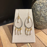 Two Tone Teardrop Earrings with White Stick Pearl